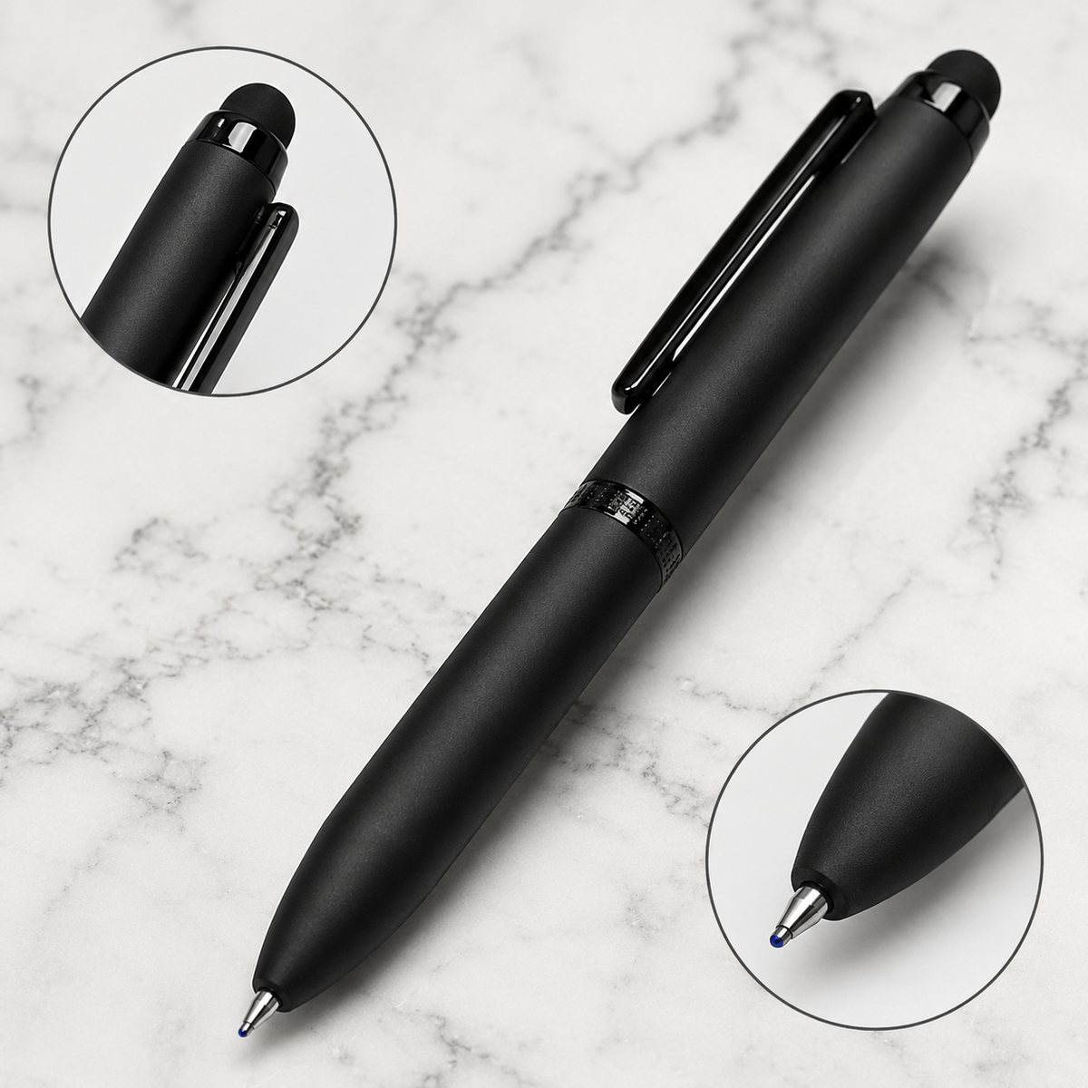 Ballpen Bazaar Ballpen Bazaar Stylus Matt Black Ball Pen with Black Clip | Twist Mechanism Mini Pen | Blue Ink | 1 Pen with 1 Extra Refill with Name Engraving