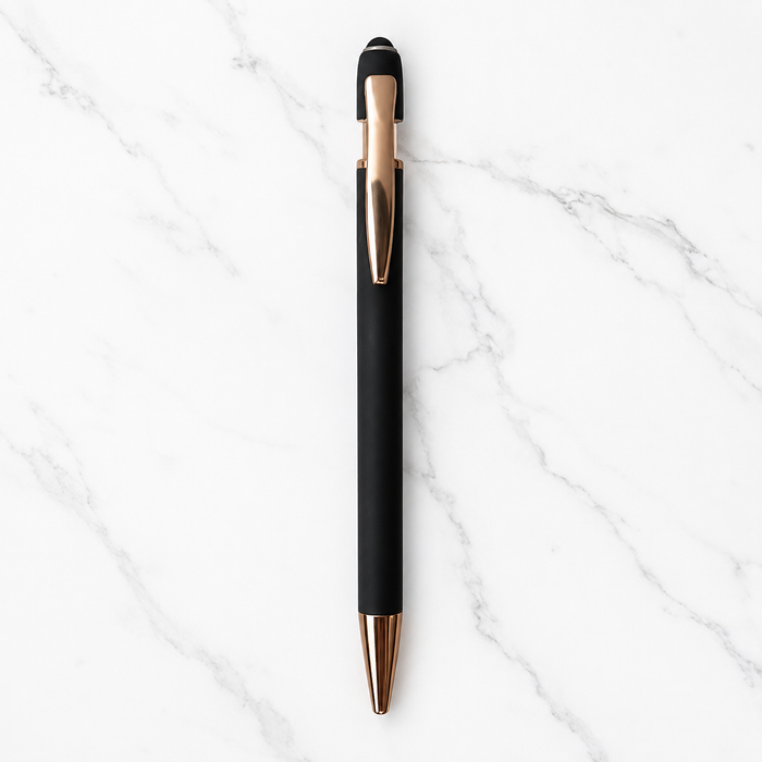 Ballpen Bazaar Ballpen Bazaar Stylus Matt Black Ball Pen with Copper Clip | Click Mechanism | Blue Ink | 1 Pen with 1 Extra Refill with Name Engraving