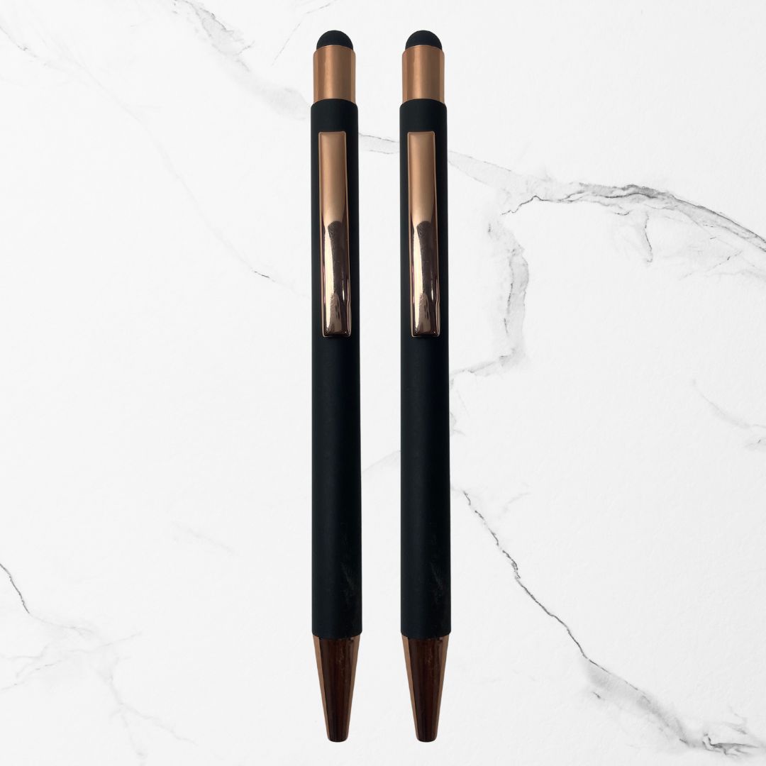 Ballpen Bazaar Ballpen Bazaar Stylus Matt Black Ball Pen with Copper Clip Click Mechanism Blue Ink | 2 Pens with 2 Extra Refills with Name Engraving