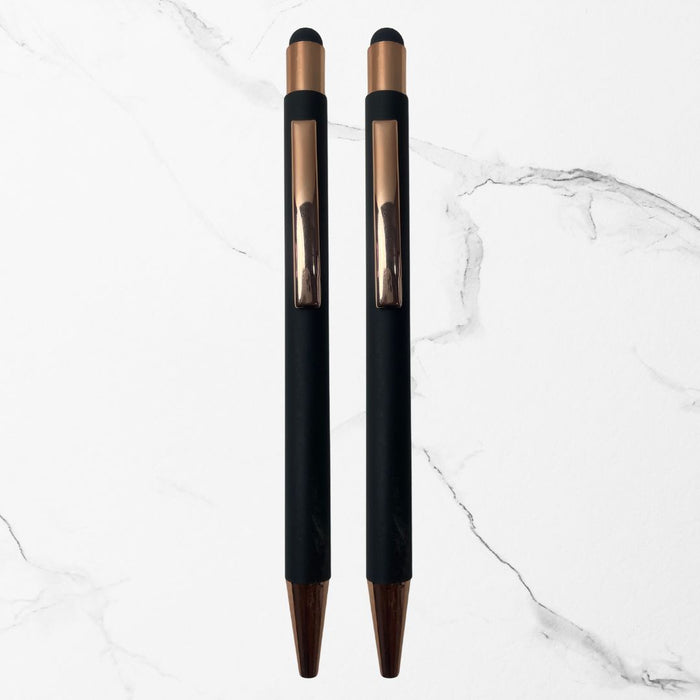 Ballpen Bazaar Ballpen Bazaar Stylus Matt Black Ball Pen with Copper Clip Click Mechanism Blue Ink | 2 Pens with 2 Extra Refills with Name Engraving