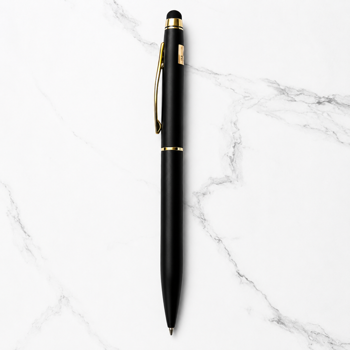 Ballpen Bazaar Ballpen Bazaar Stylus Matt Black Ball Pen with Gold Clip | Twist Mechanism | Smooth Blue Ink Writing Pen | Touchscreen Stylus Pen | 1 Pc with Name Engraving