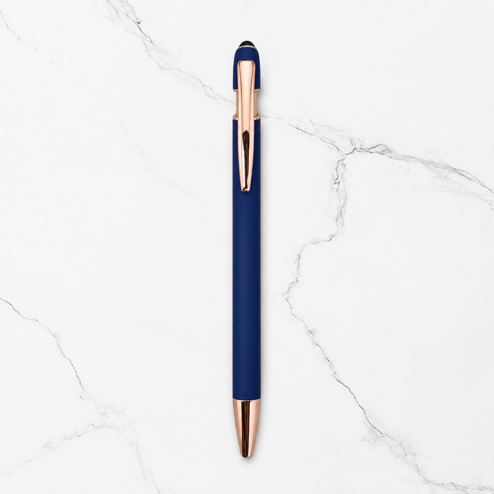 Ballpen Bazaar Ballpen Bazaar Stylus Matt Blue Ball Pen with Copper Clip Click Mechanism | Blue Ink | 1 Pen with 1 Extra Refill with Name Engraving