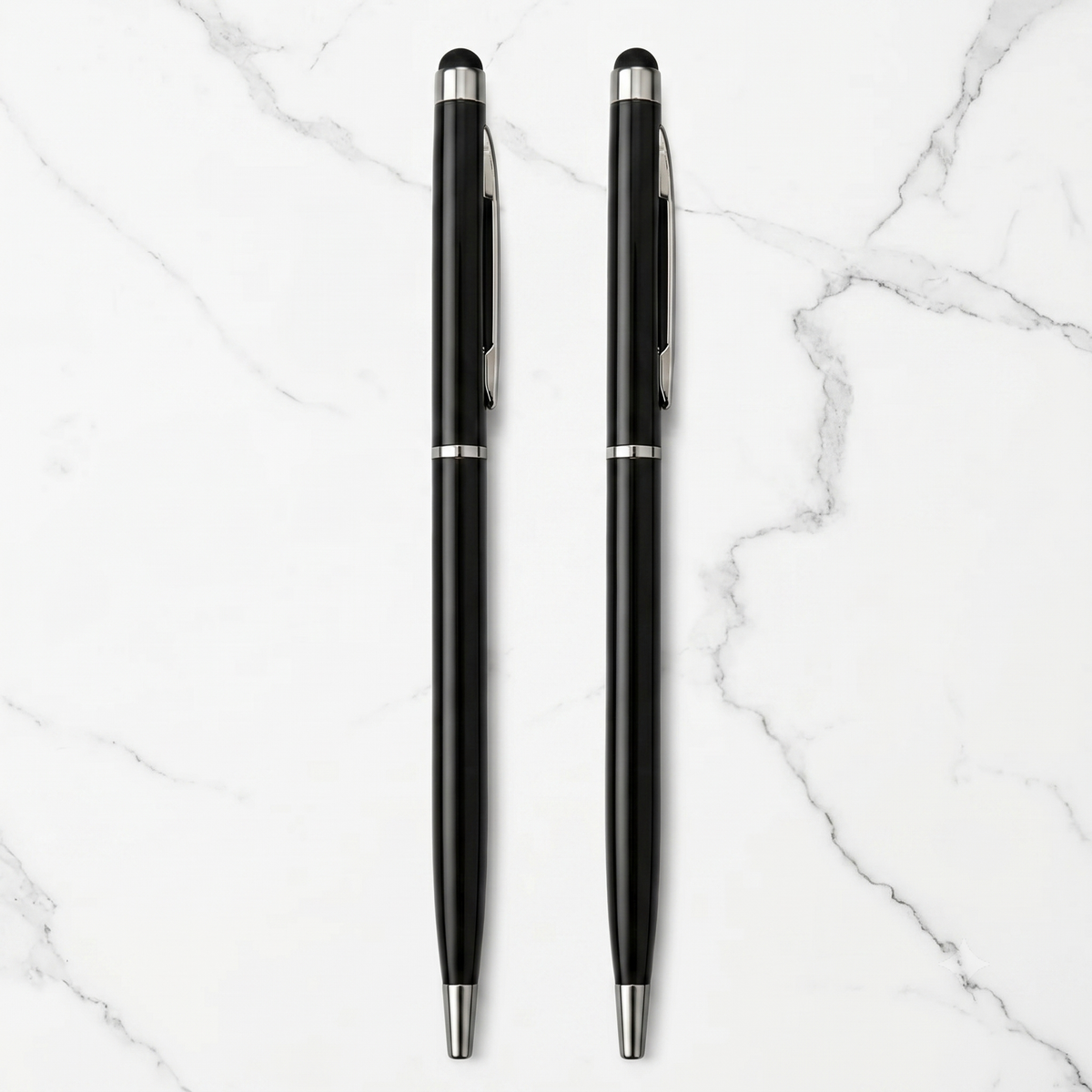 Ballpen Bazaar Ballpen Bazaar Stylus Metallic Glossy Black Ball Pen with Silver Clip | Twist Mechanism | Smooth Blue Ink | Premium Metal Stylus Pen for Touchscreen | 2 Pcs with 2 Free Refills with Name Engraving