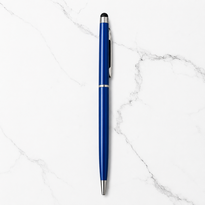Ballpen Bazaar Ballpen Bazaar Stylus Metallic Glossy Blue Ball Pen with Silver Clip Twist Mechanism | Blue Ink | 1 Pen with 1 Extra Refill with Name Engraving