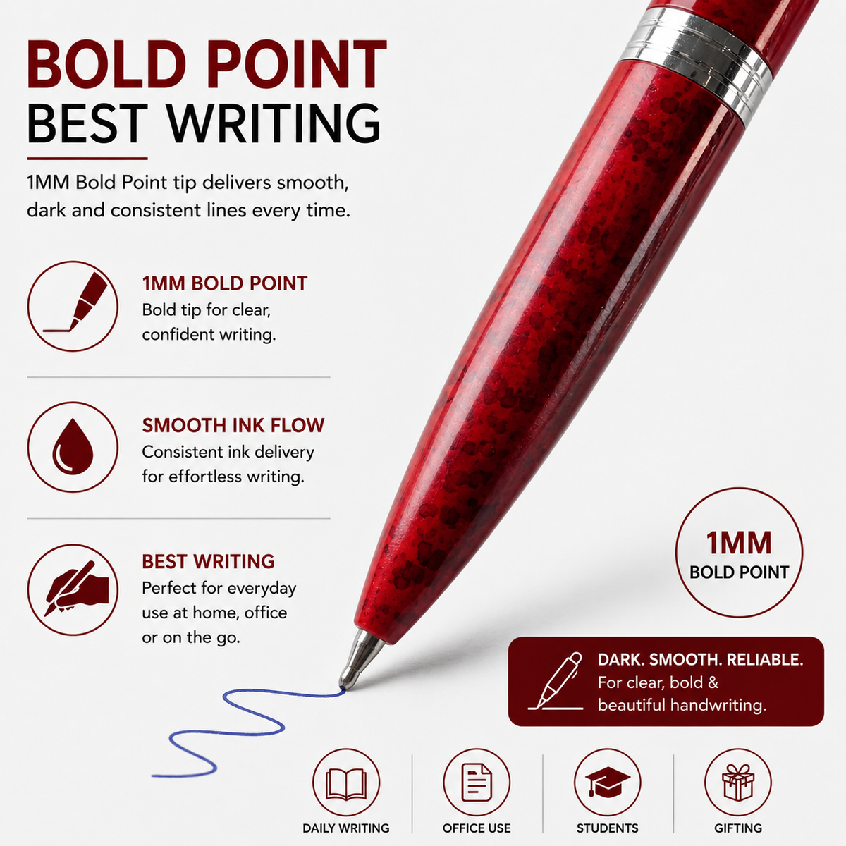 Ballpen Bazaar Ballpen Bazaar Stylus Metallic Glossy Designer Red Mini Ball Pen with Silver Clip, Twist Mechanism, Blue Ink, 1 Pen + 1 Extra Refill with Name Engraving