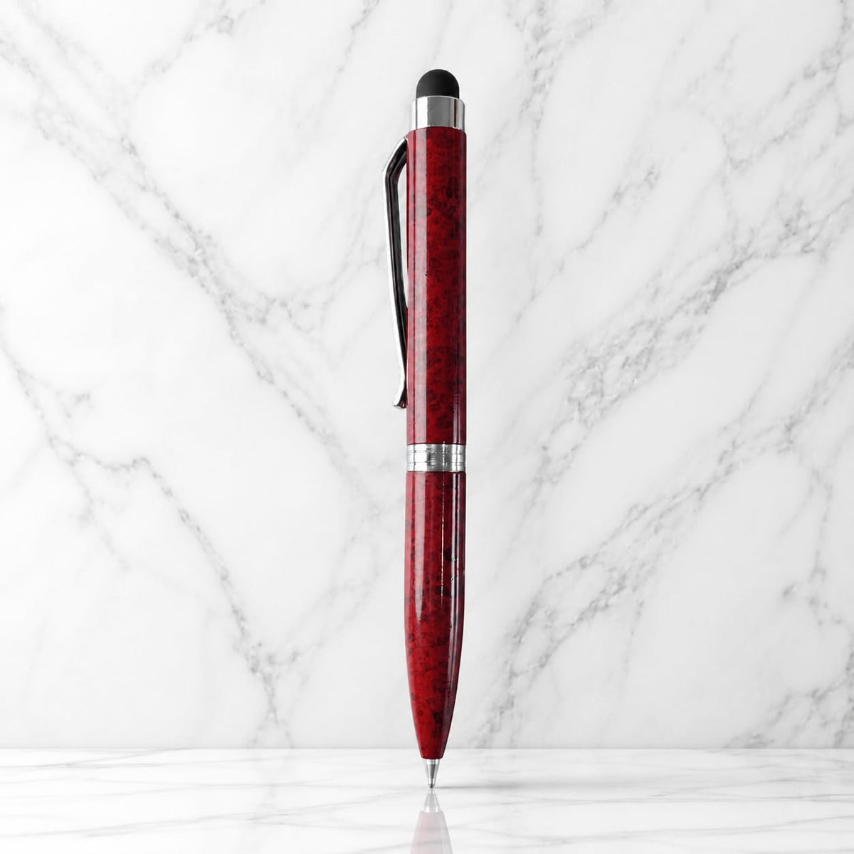 Ballpen Bazaar Ballpen Bazaar Stylus Metallic Glossy Designer Red Mini Ball Pen with Silver Clip, Twist Mechanism, Blue Ink, 1 Pen + 1 Extra Refill with Name Engraving