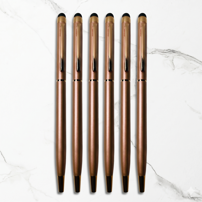 Ballpen Bazaar Ballpen Bazaar Stylus Metallic Glossy Rose Gold Ball Pen Set of 6 with 6 Free Blue Refills | Copper Clip | Twist Mechanism | Premium Metal Pen for Office, Business, Students & Gifting with Name Engraving