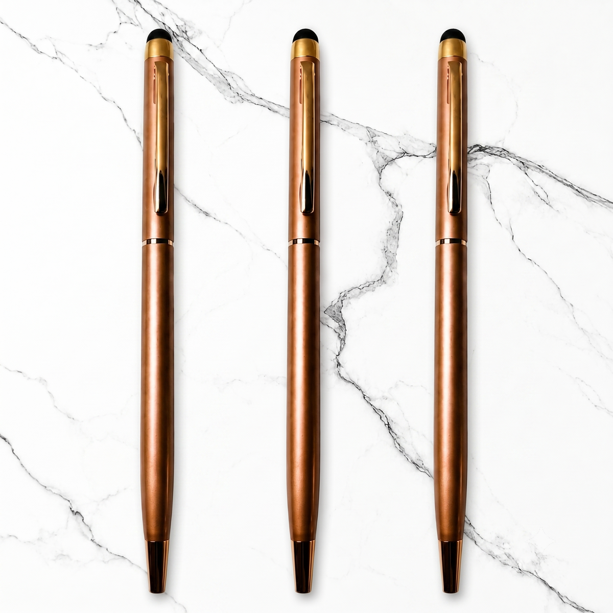 Ballpen Bazaar Ballpen Bazaar Stylus Metallic Glossy Rose Gold Ball Pen with Copper Clip Twist Mechanism Blue Ink | 3 Pens + 3 Extra Refills with Name Engraving