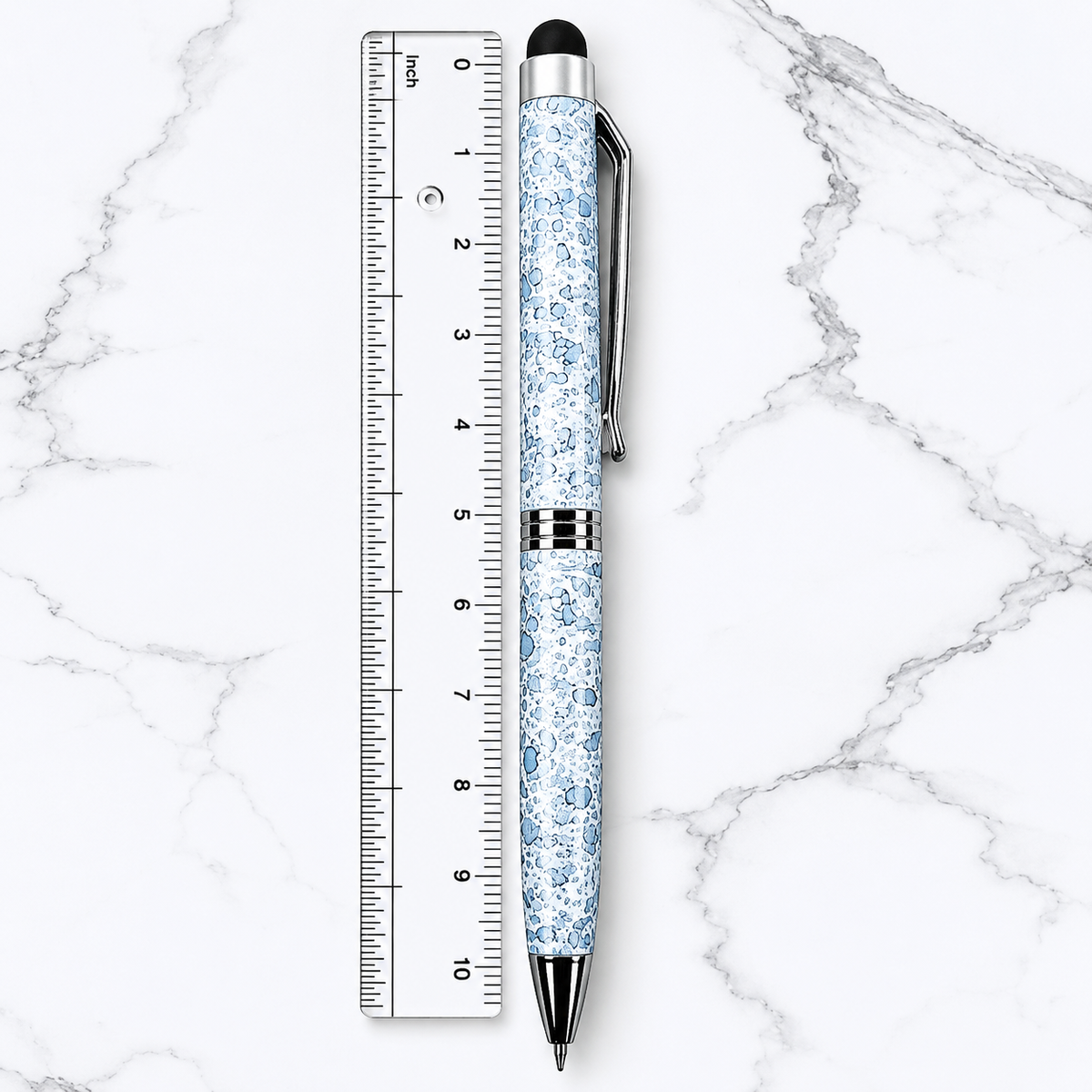 Glossy White Mini Stylus Twist Ball Pen with Silver Clip – Blue Ink product view 8