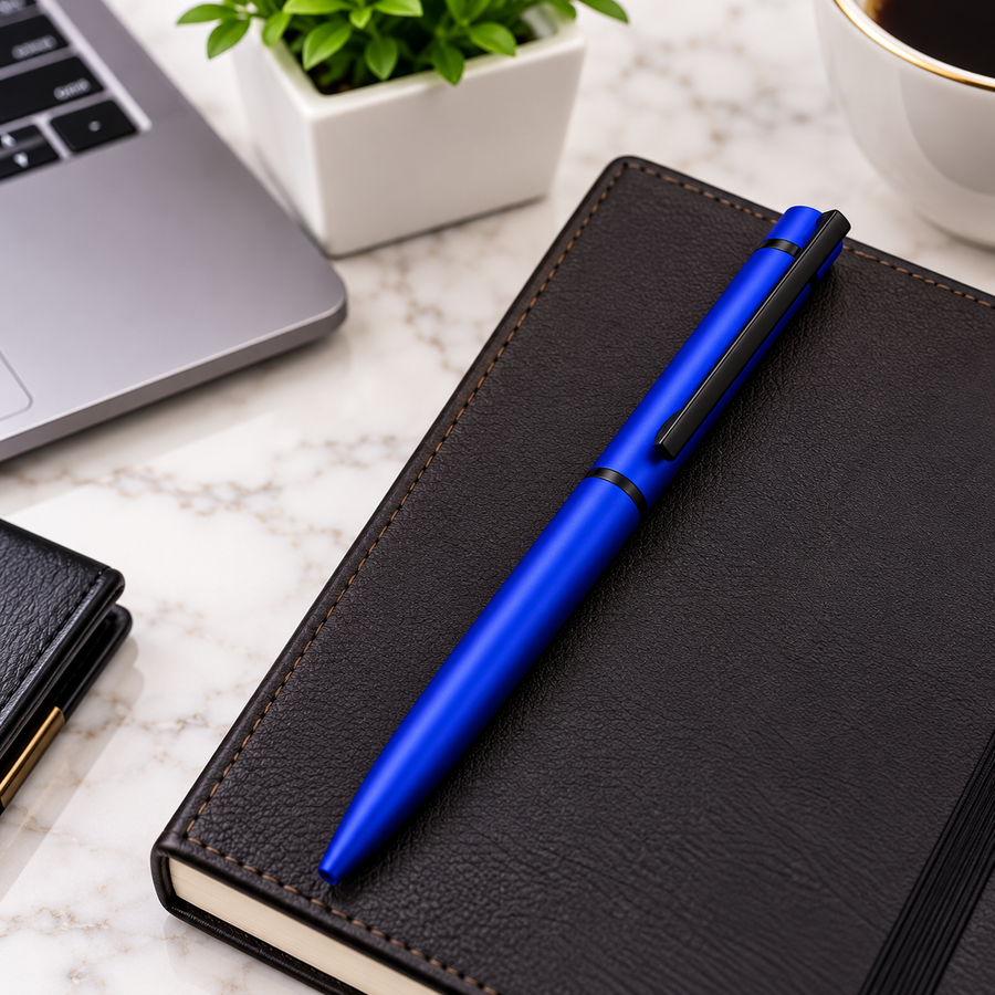 Blue Metal Twist Ball Pen with Black Clip | Blue Ink | 0.7 mm Screw Type Metal Refill | 1 Extra Refill Free