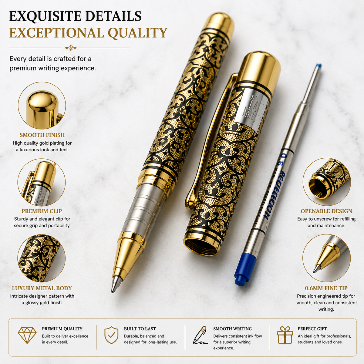 Ballpen Bazaar Designer Golden Ball Pen – Openable Mechanism with Name Engraving