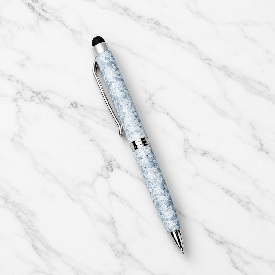 Glossy White Mini Stylus Twist Ball Pen with Silver Clip – Blue Ink — Ballpen Bazaar