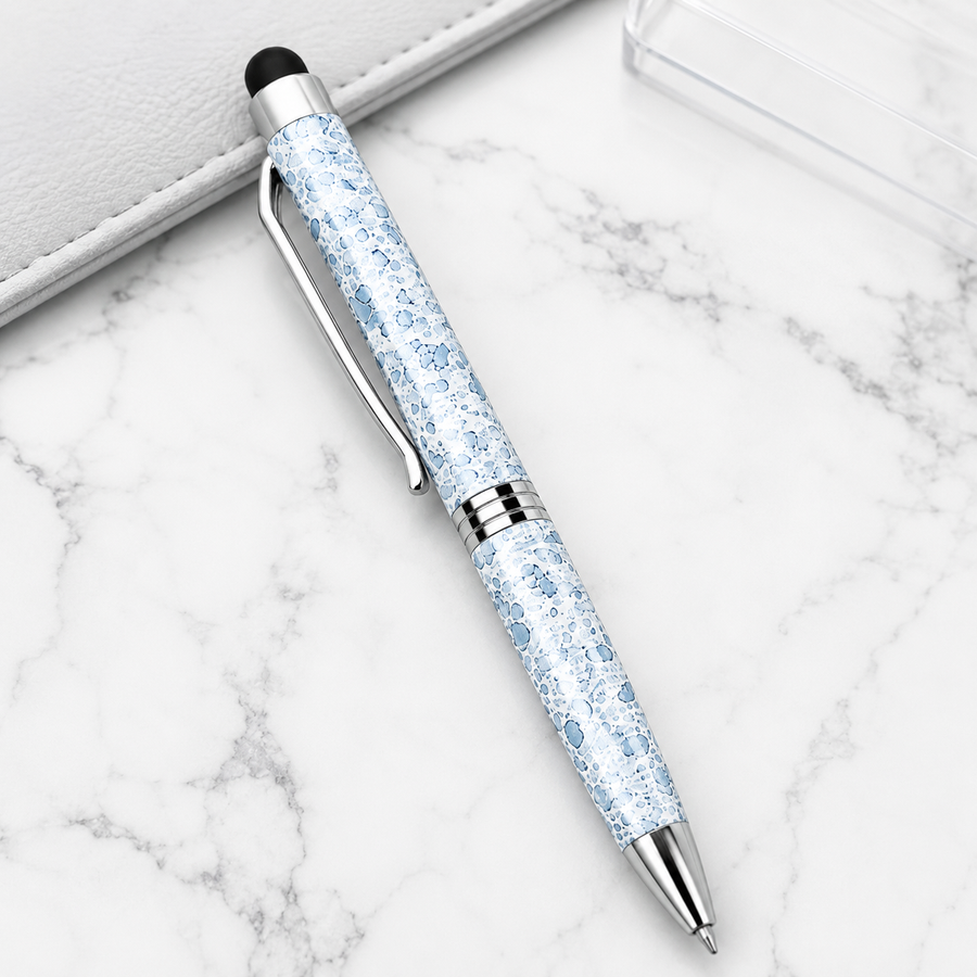 Glossy White Mini Stylus Twist Ball Pen with Silver Clip – Blue Ink — Ballpen Bazaar