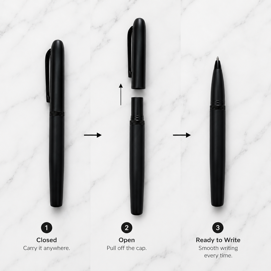 Matt Black Magnetic Cap Metal Roller Ball Pen, Black Ink, Schmidt Roller Refill, 1 Free Refill, Executive Gift Pen — Ballpen Bazaar