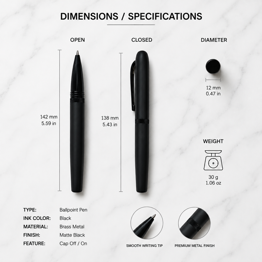 Matt Black Magnetic Cap Metal Roller Ball Pen, Black Ink, Schmidt Roller Refill, 1 Free Refill, Executive Gift Pen — Ballpen Bazaar