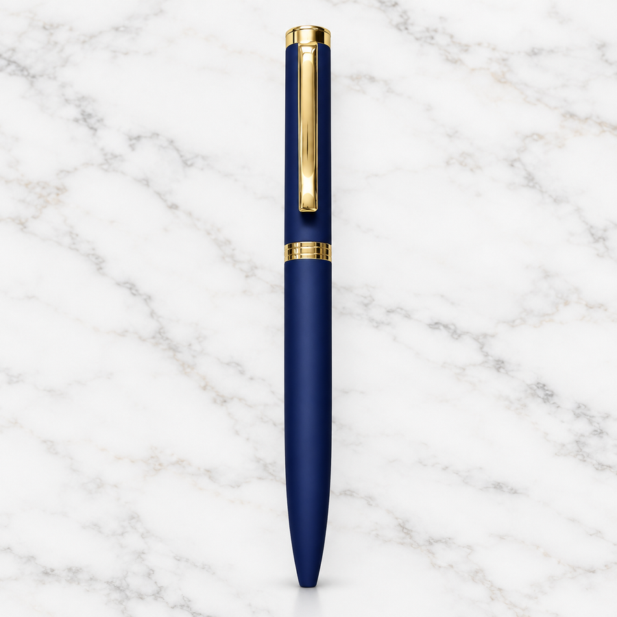 Matt Blue Gold Clip Metal Twist Ball Pen | Blue Ink | 0.7 mm Screw Type Metal Refill | Premium Executive Gift Pen