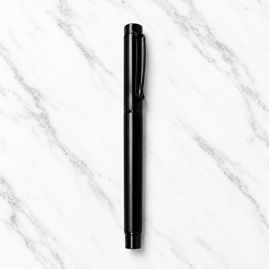 Metallic Glossy Black Ball Pen with Black Cap, Openable, Blue Ink — Ballpen Bazaar