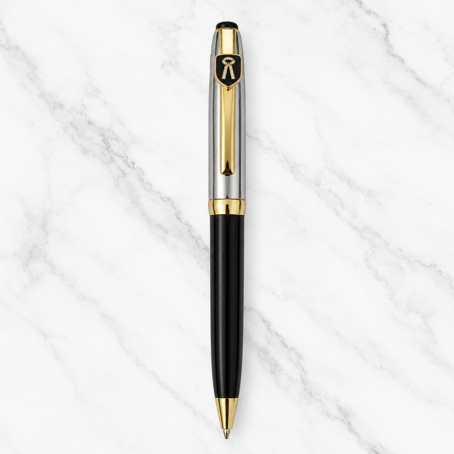 Metallic Glossy Silver and Black Dual Colour Ball Pen with Gold Advocate Logo Clip, Twist Mechanism, Blue Ink, 1 Pe — Ballpen Bazaar