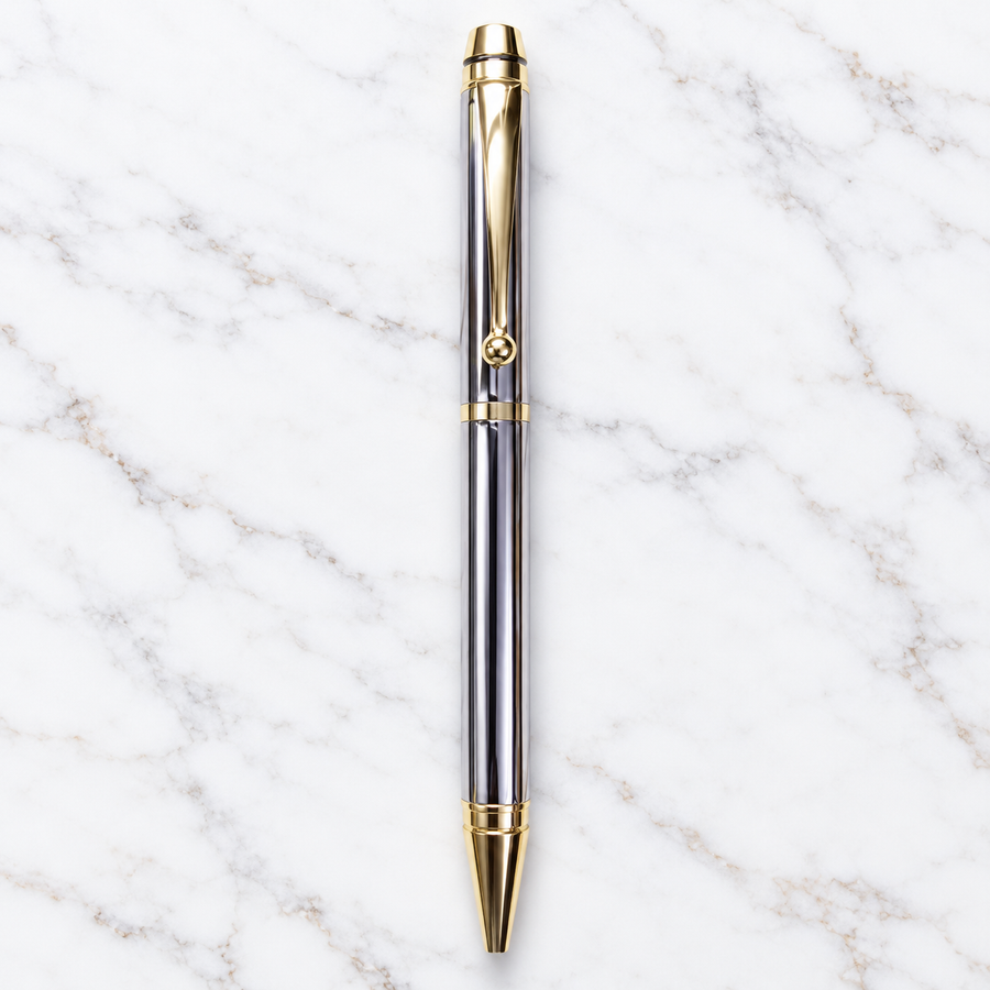 Metallic Glossy Silver Metal Twist Ball Pen with Golden Clip | Blue Ink | Screw Type Metal Refill | Premium Executive Pen