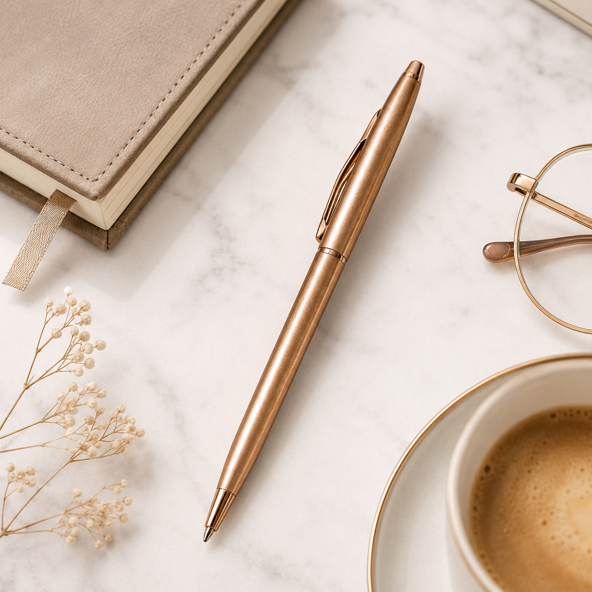 Ballpen Bazaar Ballpen Bazaar Set of 02 Metallic Glossy Rose Gold Ball Pen with Rose Gold Clip | Twist Mechanism | Blue Ink | Includes 2 Free Cross Type Blue Ink Refills | Premium Metal Pens for Office, Business, Executive, Gifting with Name Engraving