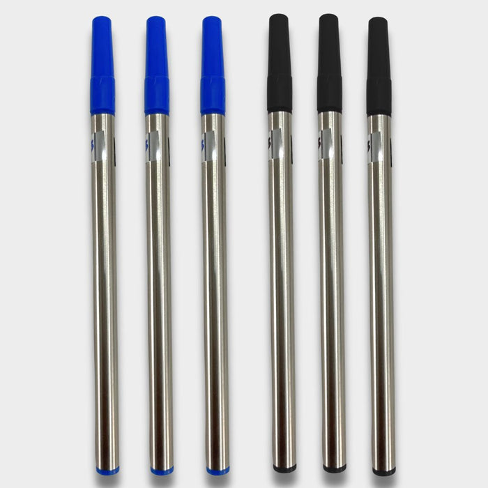 0.8 MM Roller Refill Metallic Body Set of 6 | Blue & Black Ink Premium Refills