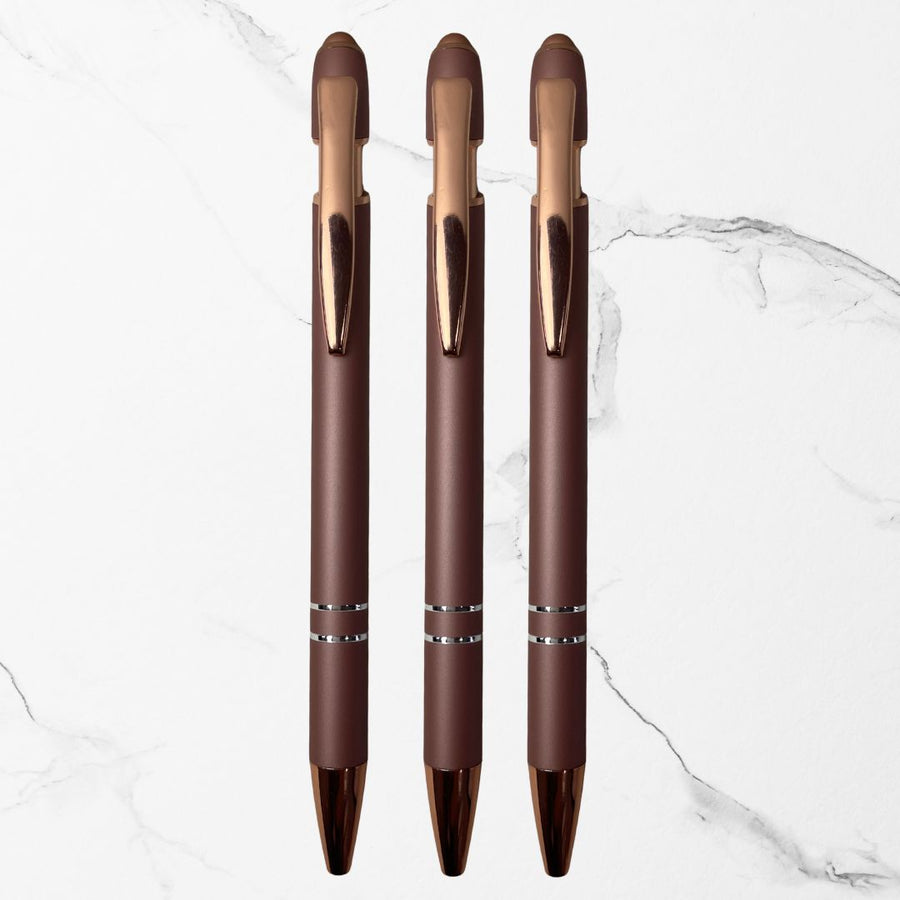 Stylus Matt Rose Gold Ball Pen Set of 3 with Copper Clip, Click, Blue Ink, 3 Ball Pen + 3 Refill Free — Ballpen Bazaar