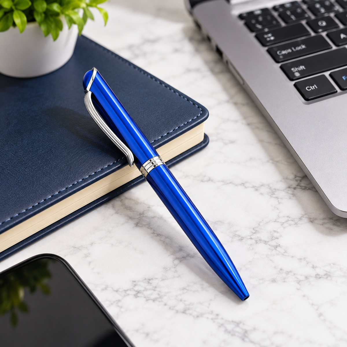 Metallic Glossy Blue Metal Twist Ball Pen | Blue Ink | 0.7 mm Screw Type Metal Refill | Executive Gift Pen
