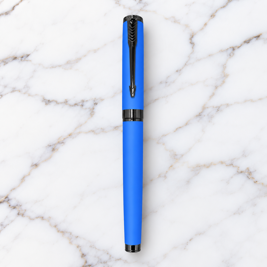 Matt Blue Metal Ball Pen with Glossy Black Clip – Openable Mechanism | Blue Ink | 1 Extra Refill Free