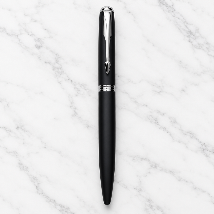 Glossy Black Metal Twist Ball Pen with Silver Clip | Blue Ink | Screw Type Metal Refill + 1 Extra Refill