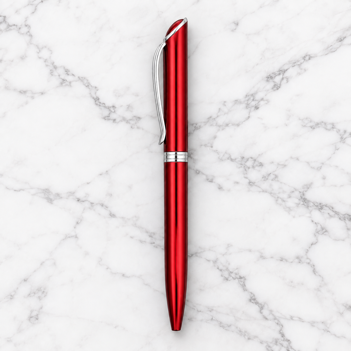 Metallic Glossy Red Metal Twist Ball Pen | Blue Ink | 0.7 mm Screw Type Metal Refill | Executive Gift Pen