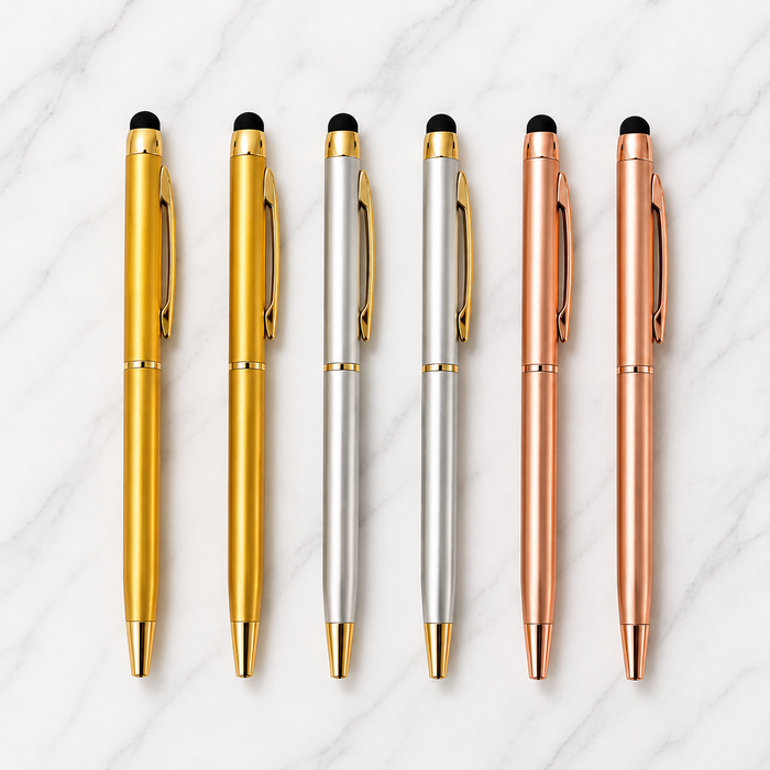 Set of 6 Gold, Silver & Rose Gold Stylus Twist Ball Pens product view 1