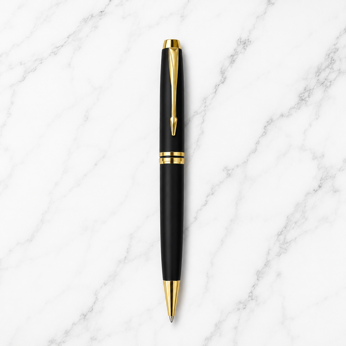Matte black twist ball pen with gold clip