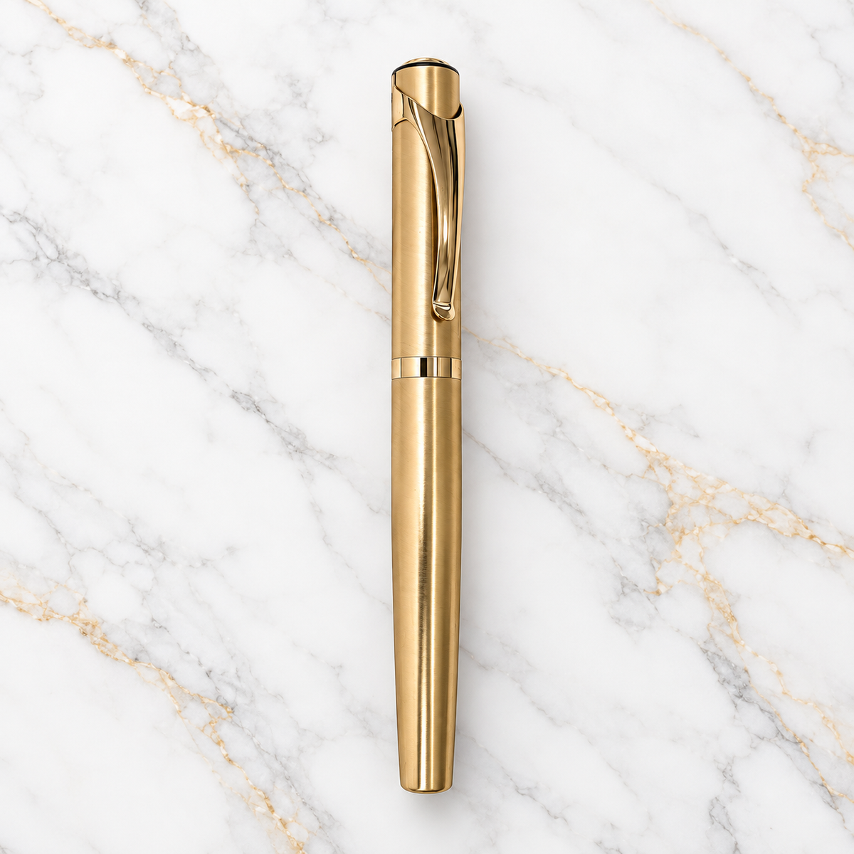 Metallic Glossy Full Gold Roller Ball Pen | Gold Body & Gold Cap | Blue Ink | Openable Metal Pen | 1 Free Roller Refill
