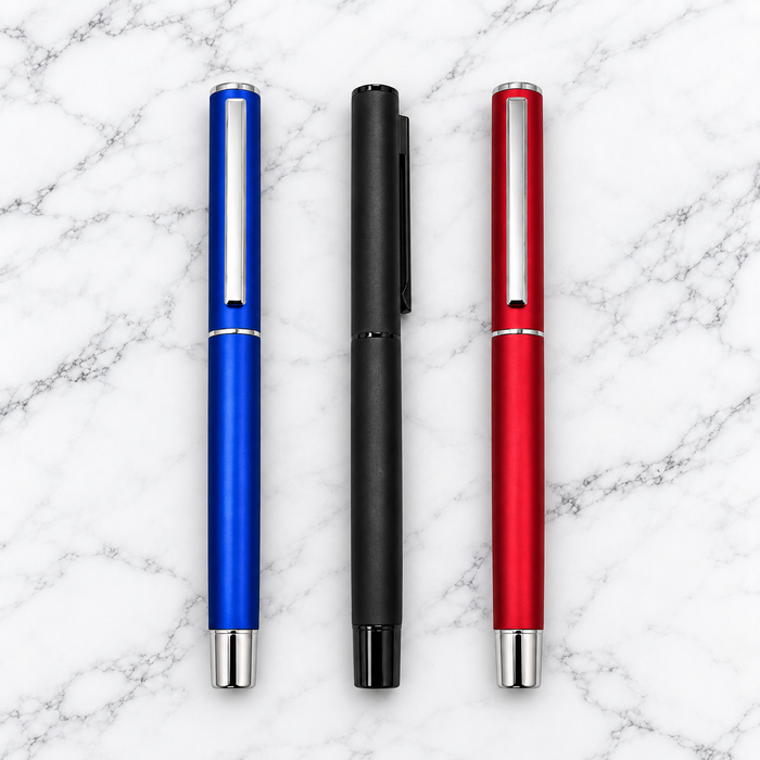 Ballpen Bazaar Set of 3 Premium Openable Metal Ball Pens – Matt Red, Matt Blue & Matt Black | Blue Ink | 3 Free Refills | Executive Gift Pen Set