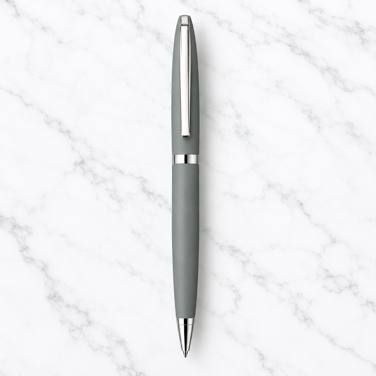 Matt Gray Twist Metal Ball Pen with Silver Clip product view 1