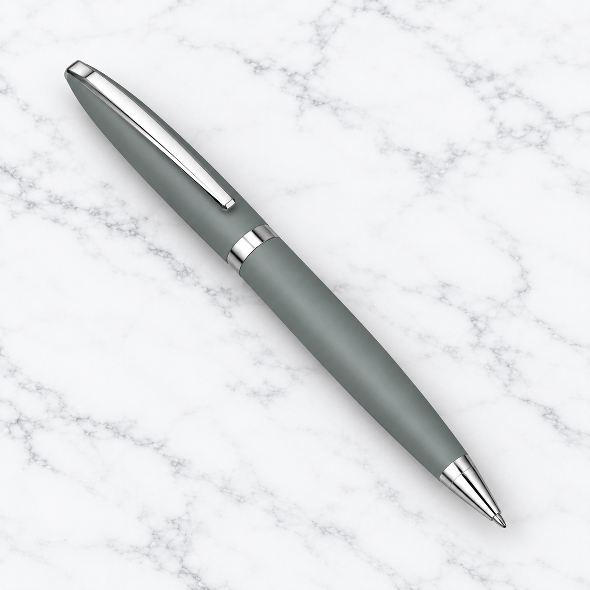 Matt Gray Twist Metal Ball Pen with Silver Clip product view 3