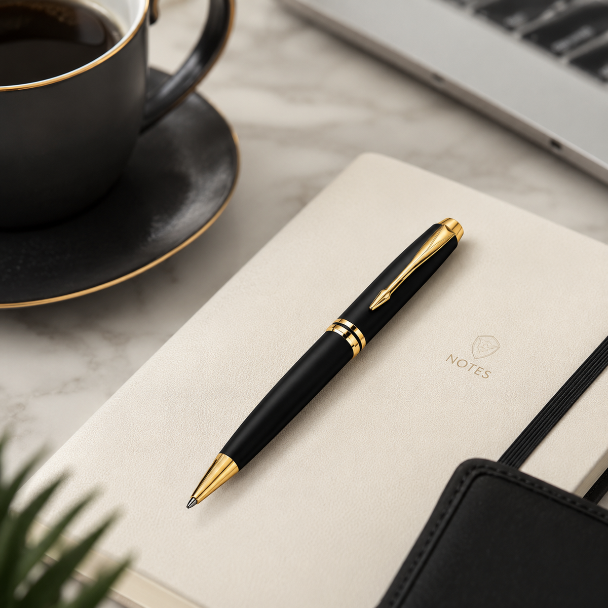 Matte black twist ball pen with gold clip