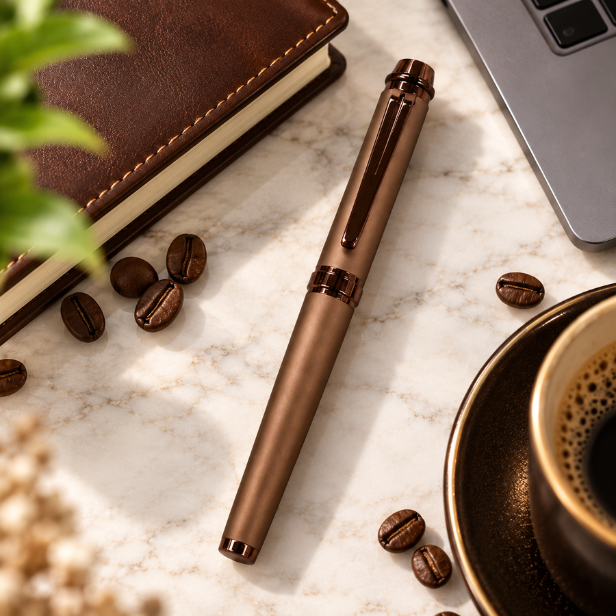 Matt Brown Openable Ball Pen with Glossy Brown Clip | Blue Ink | 1 Extra Refill