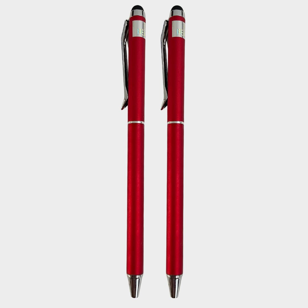 Combo of 2 Red Stylus Twist Ball Pens – Glossy Finish | Twist Mechanism