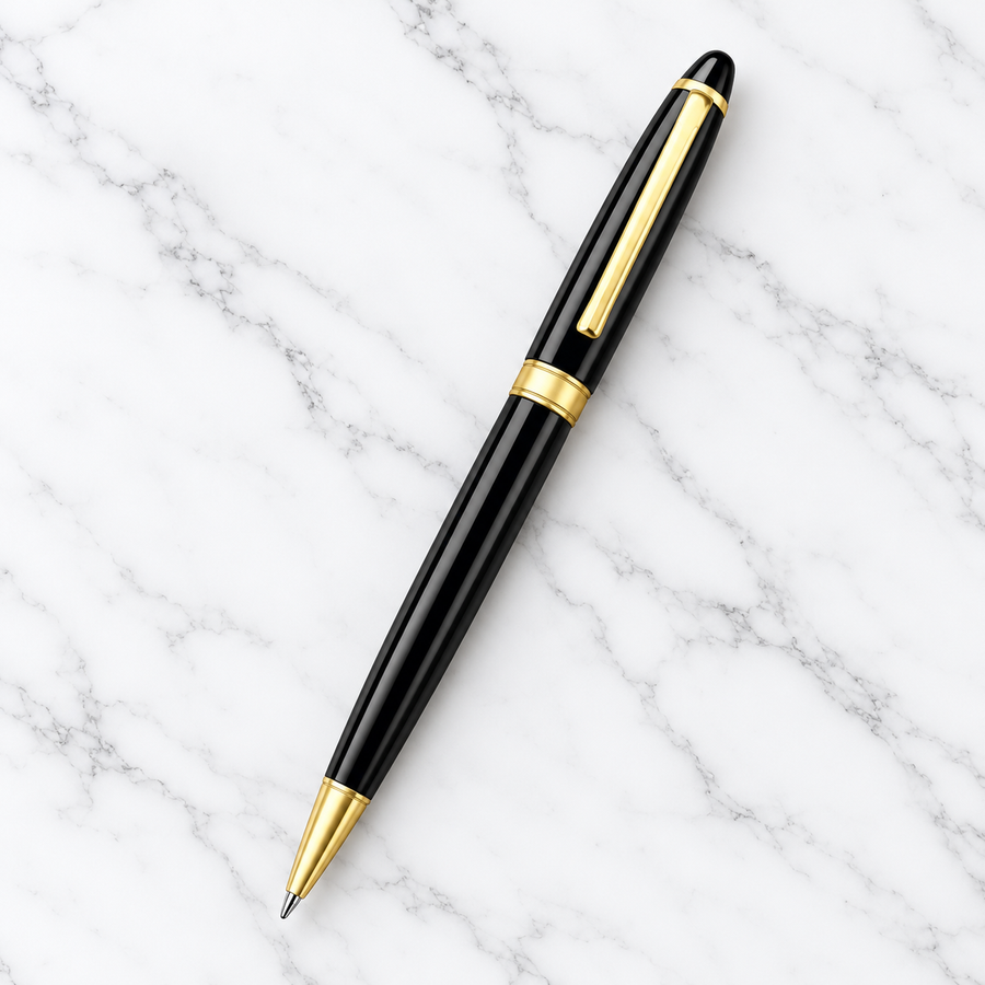 Metallic Glossy Black Ball Pen with Gold Clip – Twist Mechanism, Blue Ink & 1 Extra Refill Free