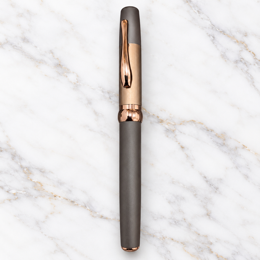 Ballpen Bazaar Matt Charcoal Gray & Rose Gold Openable Ball Pen – Blue Ink | 1 Extra Refill