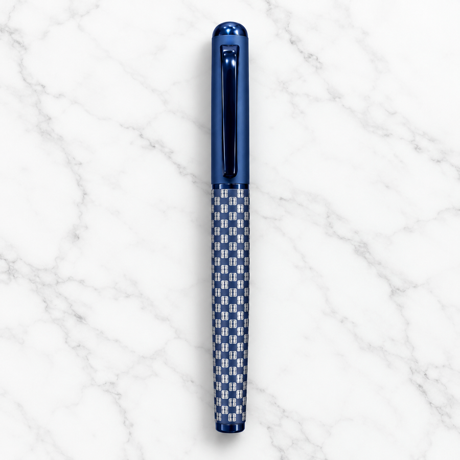 Ballpen Bazaar Set of 2 Premium Grid Design Metal Ball Pens – Matt Blue & Matt Brown | Openable Cap | Blue Ink | 2 Extra Refills