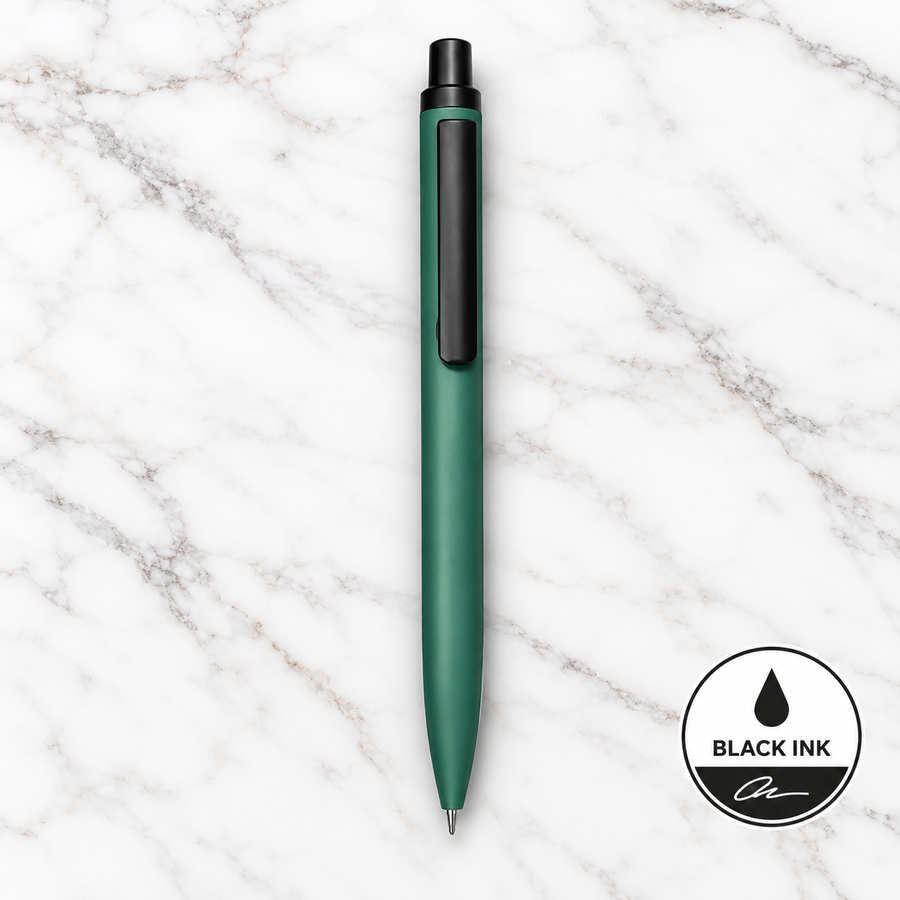 Matt Green Colour Body With Black Colour Clip Click Mechanism Ball Pen Black Ink | Premium Metal Ball Pen | 1 Pen with 1 Free Refill