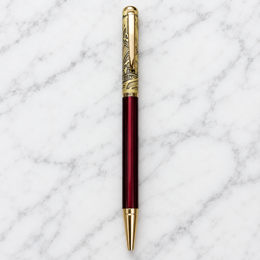Premium Glossy Gold Bottom Metal Twist Ball Pen | Golden Clip | Engraving Design | Blue Ink | Executive Gift Pen