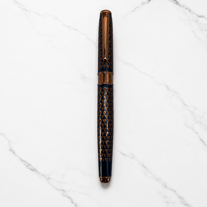 Ballpen Bazaar Ballpen Bazaar Metallic Glossy Dark Blue Designer Grid Ball Pen with Copper Clip | Openable Cap | Blue Ink | 1 Pen with 1 Extra Blue Refill | Premium Metal Writing Pen for Office, Students, Business, Executive Gifting with Name Engraving