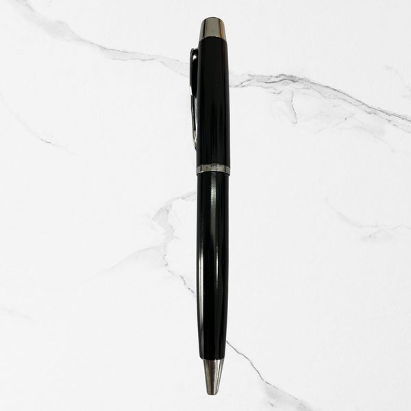 Metallic Glossy Black Body Ball Pen with Silver Clip | Premium Twist Mechanism