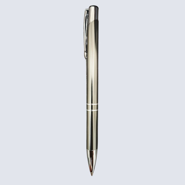 Set of 3 Metallic Glossy Gray Body Ball Pens with Silver Clip | Click Mechanism | Blue Ink