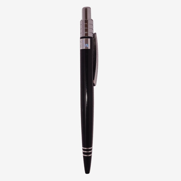 Metallic Glossy Black Ball Pen with Silver Clip | Click Mechanism | Smooth Blue Ink Writing Pen