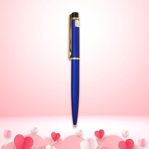 Matte Blue Colour Body with Gold Colour Clip Twist Mechanism Ball Pen – Blue Ink | Premium Valentine Gift Pen
