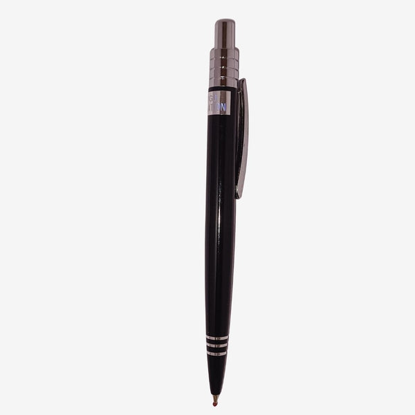Metallic Glossy Black Ball Pen with Silver Clip | Click Mechanism | Smooth Blue Ink Writing Pen